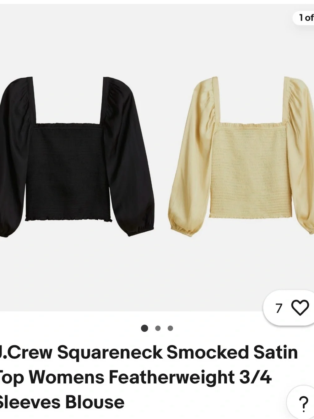 J. Crew Black Square Neck Puff Sleeve Smocked Top